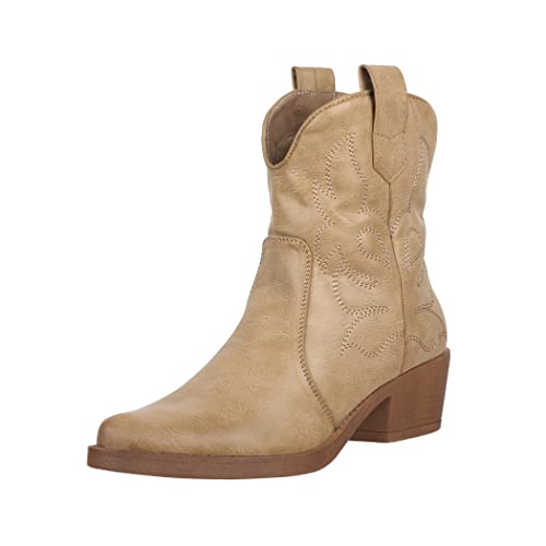 Elara Damen Stiefeletten Cowboy Boots Chunkyrayan 301-A31P Khaki PU-36 von Elara