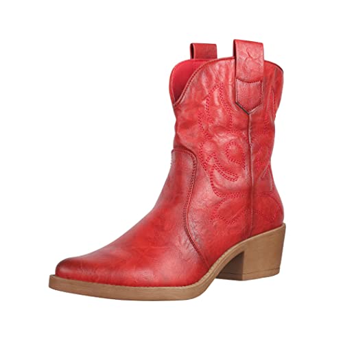Elara Damen Stiefeletten Cowboy Boots Chunkyrayan 301-A31P Red PU-42 von Elara