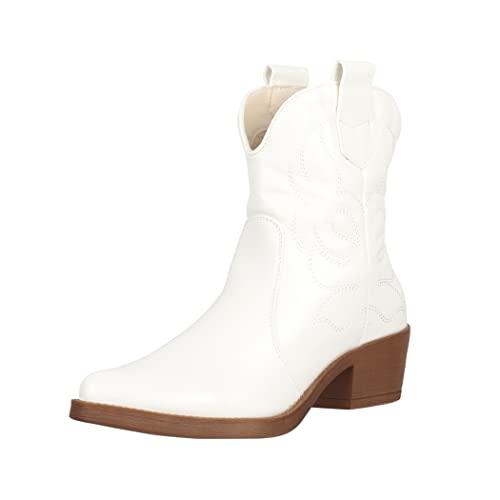 Elara Damen Stiefeletten Cowboy Boots Chunkyrayan 301-A31P White PU-41 von Elara