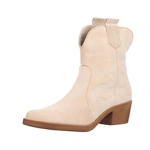 Elara Damen Stiefeletten Cowboy Boots Chunkyrayan 301-A31S Beige-36 von Elara