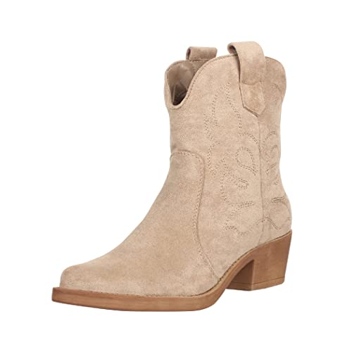 Elara Damen Stiefeletten Cowboy Boots Chunkyrayan 301-A31S Khaki Suede-37 von Elara