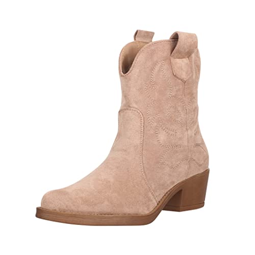 Elara Damen Stiefeletten Cowboy Boots Chunkyrayan 301-A31S Nude Suede-36 von Elara