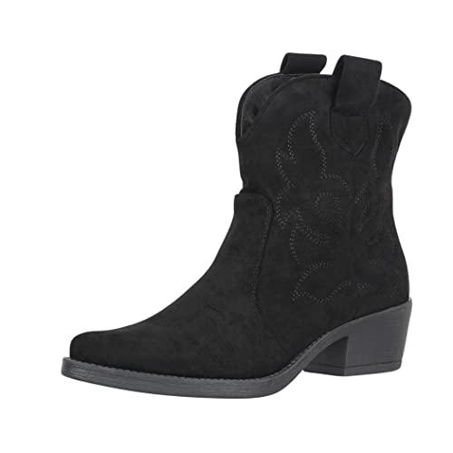 Elara Damen Stiefeletten Cowboy Boots Chunkyrayan 301-A31S Schwarz-36 von Elara