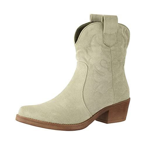 Elara Damen Stiefeletten Cowboy Boots Chunkyrayan 301-A31SZ Olive Suede-39 von Elara