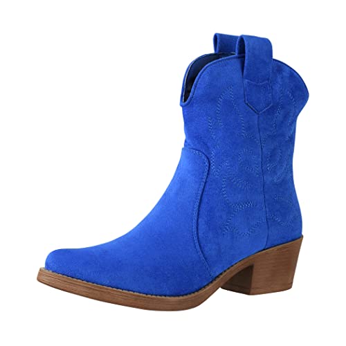 Elara Damen Stiefeletten Cowboy Boots Chunkyrayan 301-A31SZ Sapphire Blau Suede-37 von Elara