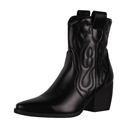 Elara Damen Stiefeletten Cowboy Boots Chunkyrayan ALT-DE326P Black PU-37 von Elara
