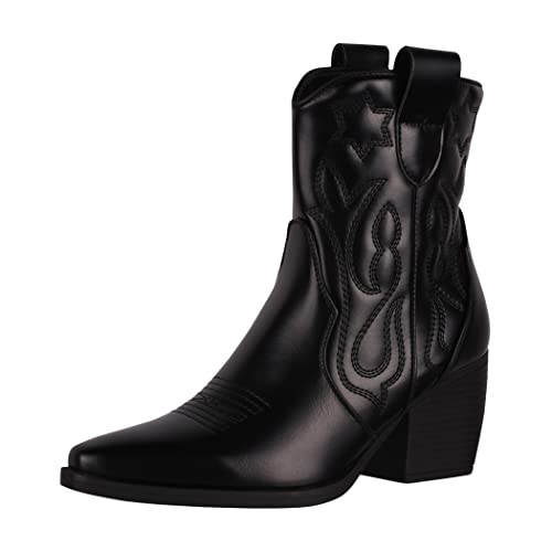 Elara Damen Stiefeletten Cowboy Boots Chunkyrayan DE326P Black PU-38 von Elara