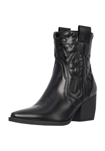 Elara Damen Stiefeletten Cowboy Boots Chunkyrayan DE326P Black PU-42 von Elara