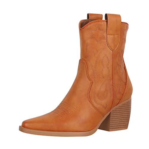 Elara Damen Stiefeletten Cowboy Boots Chunkyrayan DE326P Camel-37 von Elara