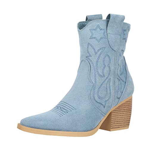 Elara Damen Stiefeletten Cowboy Boots Chunkyrayan DE326S Blau-37 von Elara