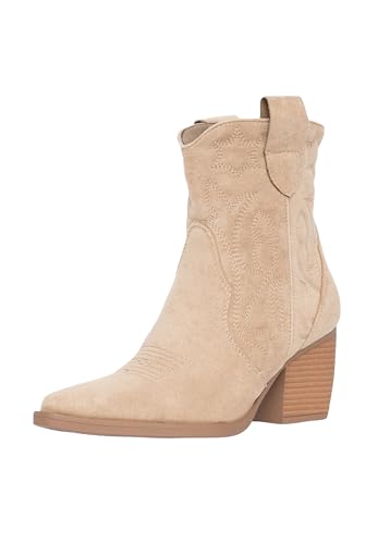 Elara Damen Stiefeletten Cowboy Boots Chunkyrayan DE326S Khaki Suede-37 von Elara