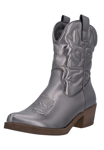 Elara Damen Stiefeletten Cowboy Boots Chunkyrayan DES952 Gun PU 36 von Elara