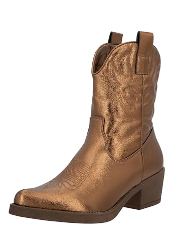 Elara Damen Stiefeletten Cowboy Boots Chunkyrayan DES952P Rosegold PU 38 von Elara