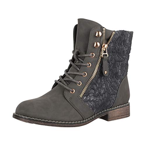 Elara Damen Stiefeletten Worker Boots Spitze Chunkyrayan B9812-KB Grau-42 Elara Damen Stiefeletten Worker Boots Spitze Chunkyrayan B9812-KB Grau-42 von Elara