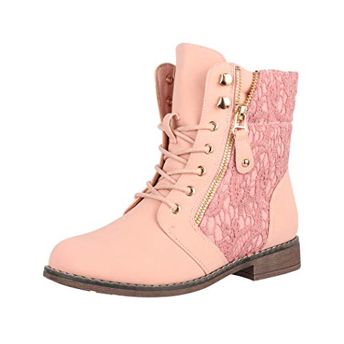 Elara Damen Stiefeletten Worker Boots Spitze Chunkyrayan B9812-KB Rosa-37 von Elara