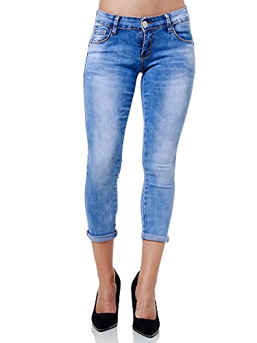 Elara Damen Stretch Hose 7/8 Push Up Jeans Chunkyrayan YC 8205 Blau-36 (S) von Elara