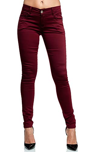 Elara Damen Stretch Hose Gummizug Jeans Push Up Chunkyrayan Y 5104-1 Bordeauxrot-38 (M) von Elara