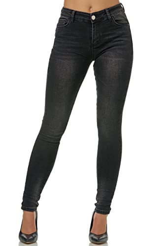 Elara Damen Stretch Hose Gummizug Jeans Push Up Chunkyrayan YA 362 Black-46 (3XL) von Elara