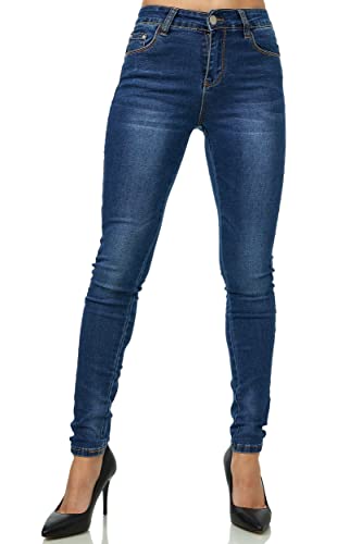 Elara Damen Stretch Hose Gummizug Jeans Push Up Chunkyrayan YA 4426 Blau-36 (S) von Elara
