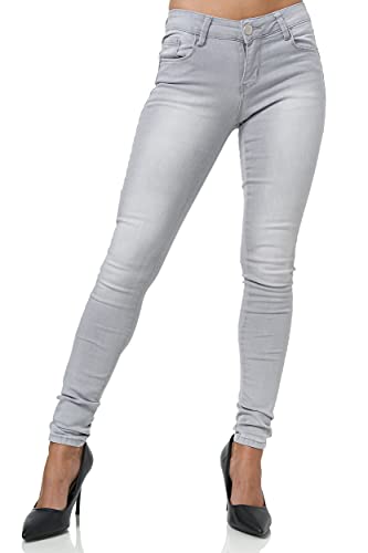 Elara Damen Stretch Hose Gummizug Jeans Push Up Chunkyrayan YH1053-1 Grey Denim-34 (XS) von Elara