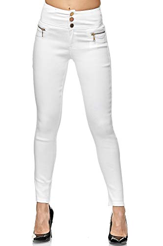 Elara Damen Stretch Hose High Waist Jeggings Chunkyrayan 2563-1 White-38 (M) von Elara