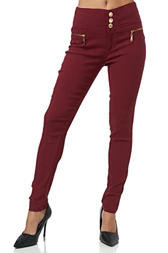 Elara Damen Stretch Hose High Waist Jeggings Chunkyrayan 2563-5 Wine-36 (S) von Elara