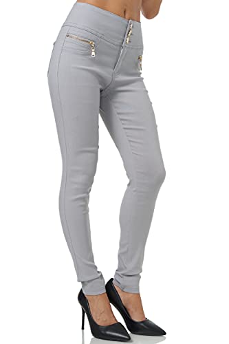 Elara Damen Stretch Hose High Waist Jeggings Chunkyrayan 2563-7 Lt.Grey-40 (L) von Elara