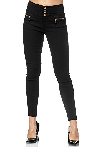 Elara Damen Stretch Hose High Waist Jeggings Chunkyrayan 2563 Black-38 (M) von Elara