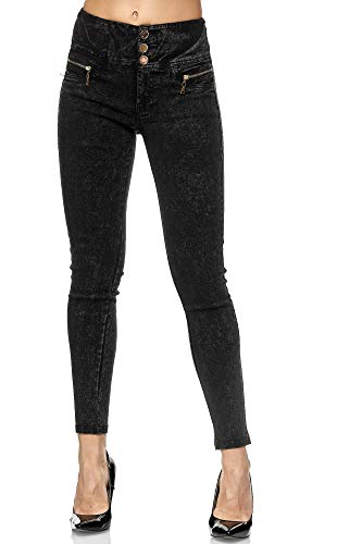 Elara Damen Stretch Hose High Waist Jeggings Chunkyrayan 2577 Dk.Grey-42 (XL) von Elara