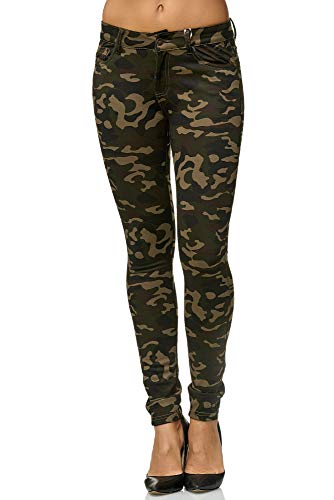 Elara Damen Stretch Hose Skinny Fit Jegging Chunkyrayan A92 Army 34 (XS) von Elara