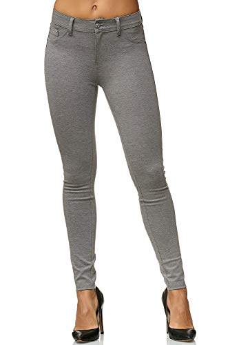 Elara Damen Stretch Hose Skinny Fit Jegging Chunkyrayan H01-21 Light Grey 36 (S) von Elara