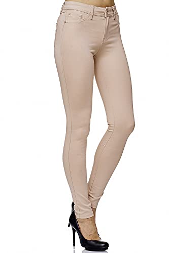 Elara Damen Stretch Hose Skinny Fit Jegging Chunkyrayan H15 Beige 34 (XS) von Elara