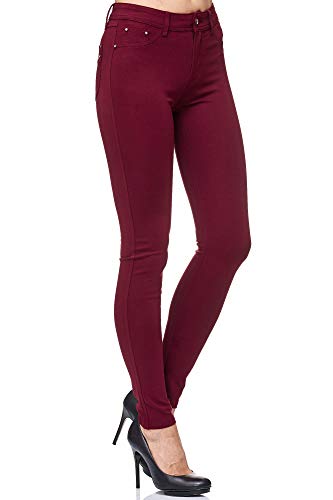 Elara Damen Stretch Hose Skinny Fit Jegging Chunkyrayan H23 Bordeauxrot 44 (2XL) von Elara