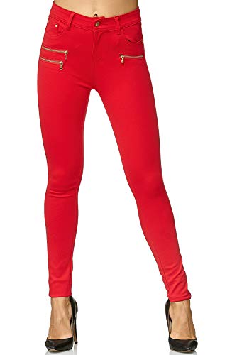 Elara Damen Stretch Hose Skinny Fit Jegging Chunkyrayan H86-10 Rot 38 (M) von Elara