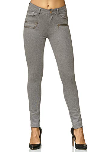 Elara Damen Stretch Hose Skinny Fit Jegging Chunkyrayan H86-21 Grey 34 (XS) von Elara