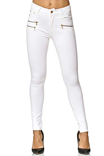 Elara Damen Stretch Hose Skinny Fit Jegging Chunkyrayan H86-9 White 36 (S) von Elara