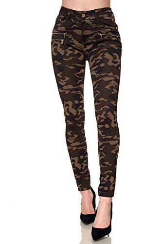 Elara Damen Stretch Hose Skinny Fit Jegging Chunkyrayan H86-92 Camouflage 34 (XS) von Elara