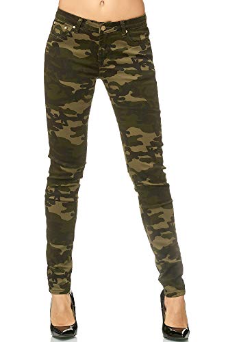 Elara Damen Stretch Hose Skinny Jeans Elastisch Chunkyrayan E583 Army 42 (XL) von Elara