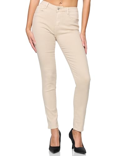 Elara Damen Stretch Hose Skinny Jeans Elastisch Chunkyrayan G09-15 Beige 48 (4XL) von Elara