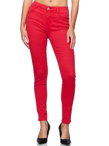 Elara Damen Stretch Hose Skinny Jeans Elastisch Chunkyrayan G09-21 Rot 42 (XL) von Elara