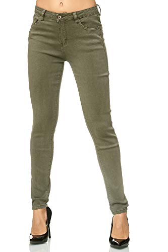 Elara Damen Stretch Hose Skinny Jeans Elastisch Chunkyrayan G09-5 Olive 36 (S) von Elara