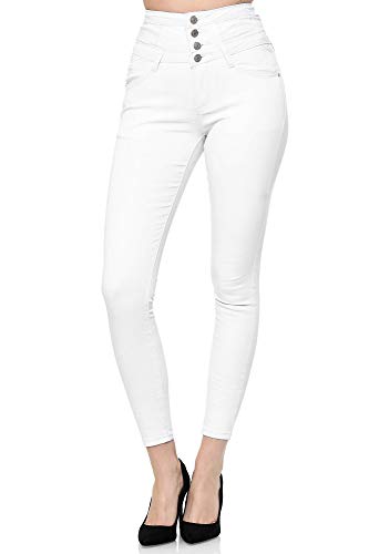 Elara Damen Stretch Jeans Skinny High Waist Chunkyrayan H601-2 White-36 (S) von Elara