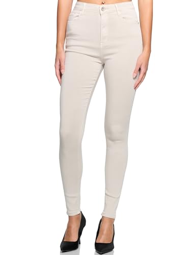 Elara Damen Super Highwaist Skinny Jeans aus leichtem, dünnem Jeansstoff Q552 Beige-34 von Elara