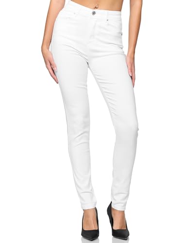 Elara Damen Super Highwaist Skinny Jeans aus leichtem, dünnem Jeansstoff Q552 Weiß-34 von Elara