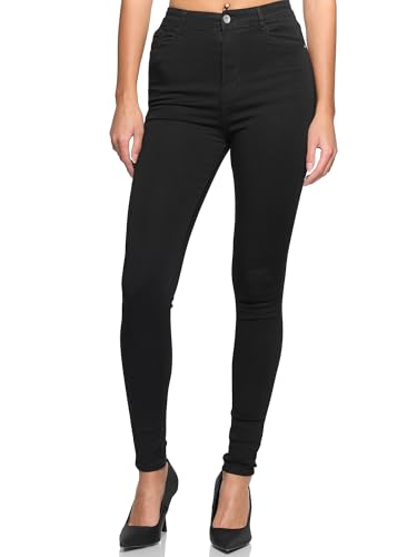 Elara Damen Super Highwaist Skinny Jeans aus leichtem, dünnem Jeansstoff Q552 Schwarz-34 von Elara