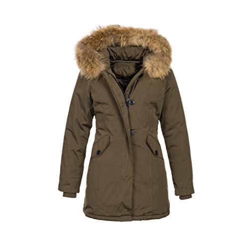 Elara Damen Winterjacke Echt Fell Mantel Chunkyrayan 6015 Khaki 36/S von Elara