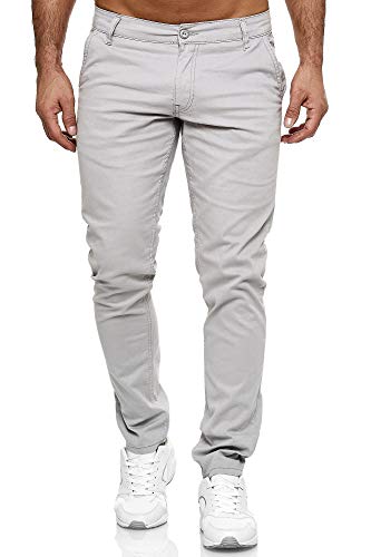 Elara Herren Chino Hose Slim Fit Stretch Chunkyrayan MEL009-Grau-34/32 von Elara