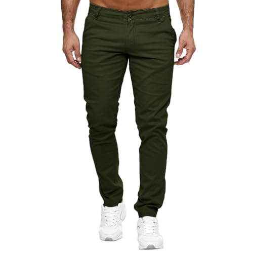 Elara Herren Chino Hose Slim Fit Stretch Chunkyrayan MEL009-Khaki-40/36 von Elara