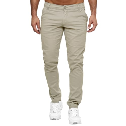Elara Herren Chino Hose Slim Fit Stretch Chunkyrayan MEL009-Taupe-31/32 von Elara