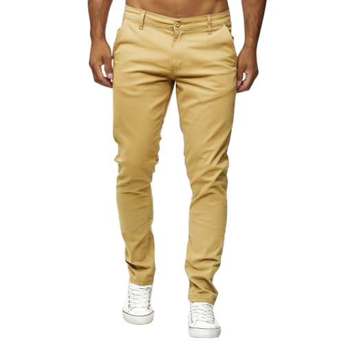 Elara Herren Chino Hose Stretch MEL009-Dk.Beige-33/30 von Elara